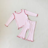 Florence Rib Flare Set - Pink/Red