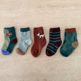 Fun Sock Pack (Pack of 5) - Green/Brown