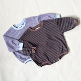 Hennie Cotton Stripe Bodysuit - Ivory Blue/Maroon Stripe