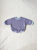 Hennie Cotton Stripe Bodysuit - Ivory Blue/Maroon Stripe
