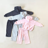 Sporty Puff Print Cotton Hoodie Tracksuit Set - Pink