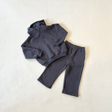 Sporty Puff Print Cotton Hoodie Tracksuit Set - Charcoal