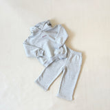 Sporty Puff Print Cotton Hoodie Tracksuit Set - Grey Marle