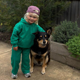 Sporty Puff Print Cotton Hoodie Tracksuit Set - Emerald