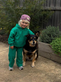 Sporty Puff Print Cotton Hoodie Tracksuit Set - Emerald