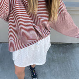 Women's Rhode Stripe Cotton Long Sleeve Tee - Terracotta Stripe
