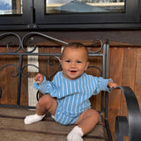 Addie Cotton Stripe Romper - Blue/White Stripe