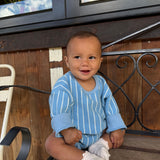 Addie Cotton Stripe Romper - Blue/White Stripe