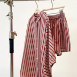 Women's Isla Stripe Cotton Set - Pale Blush/Deep Red Stripe