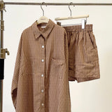 Women's Isla Stripe Cotton Set - Caramel/White Stripe