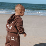 Sporty Puff Print Cotton Hoodie Tracksuit Set - Cocoa