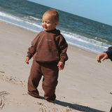 Sporty Puff Print Cotton Hoodie Tracksuit Set - Cocoa