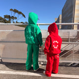 Sporty Puff Print Cotton Hoodie Tracksuit Set - Emerald