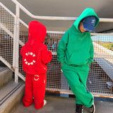Sporty Puff Print Cotton Hoodie Tracksuit Set - Emerald