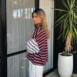Women's Kennedy Stripe Long Sleeve Tee - Maroon/Blue Stripe
