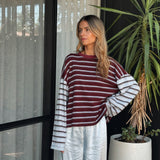 Women's Kennedy Stripe Long Sleeve Tee - Maroon/Blue Stripe