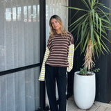 Women's Kennedy Stripe Long Sleeve Tee - Brown/Yellow Stripe
