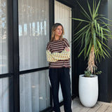 Women's Kennedy Stripe Long Sleeve Tee - Brown/Yellow Stripe