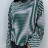 Women's Rhode Stripe Cotton Long Sleeve Tee - Forest Stripe