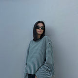 Women's Rhode Stripe Cotton Long Sleeve Tee - Forest Stripe