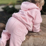 Sporty Puff Print Cotton Hoodie Tracksuit Set - Pink