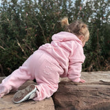 Sporty Puff Print Cotton Hoodie Tracksuit Set - Pink