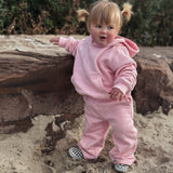 Sporty Puff Print Cotton Hoodie Tracksuit Set - Pink