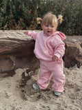 Sporty Puff Print Cotton Hoodie Tracksuit Set - Pink