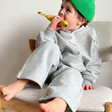 Sporty Puff Print Cotton Hoodie Tracksuit Set - Grey Marle