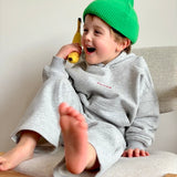 Sporty Puff Print Cotton Hoodie Tracksuit Set - Grey Marle