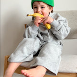 Sporty Puff Print Cotton Hoodie Tracksuit Set - Grey Marle