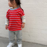 Rowan Stripe Cotton Long Sleeve Tee - Poppy/Cream Stripe
