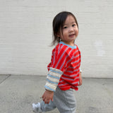 Rowan Stripe Cotton Long Sleeve Tee - Poppy/Cream Stripe