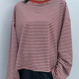 Women's Rhode Stripe Cotton Long Sleeve Tee - Terracotta Stripe
