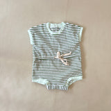 Baby Cotton Onesie in Green/White Stripe SAMPLE - 6-12m