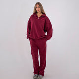Women's Sporty Cotton Tracksuit Pants - Wine