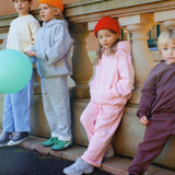 Sporty Puff Print Cotton Hoodie Tracksuit Set - Pink