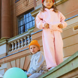 Sporty Puff Print Cotton Hoodie Tracksuit Set - Pink
