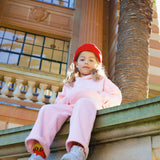 Sporty Puff Print Cotton Hoodie Tracksuit Set - Pink