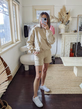 Load image into Gallery viewer, Adult Rumi Logo Hoodie Shorts - Beige