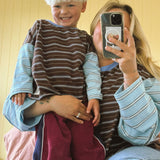 Rowan Stripe Cotton Long Sleeve Tee - Cocoa/Blue Stripe