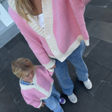 Adult Maeve Contrast Knit Cardigan - Pink/Cream