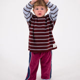 Rowan Stripe Cotton Long Sleeve Tee - Maroon/Blue Stripe