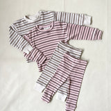 Ruka Stripe Rib Cotton Set - Oatmeal Marle/Mocha Stripe