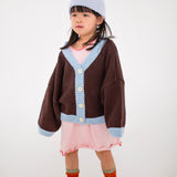 Rye Cotton Contrast Knit Cardigan - Coffee/Sky Blue