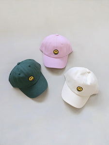 Smiley Embroidery Cap - Cream