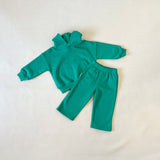 Sporty Puff Print Cotton Hoodie Tracksuit Set - Emerald