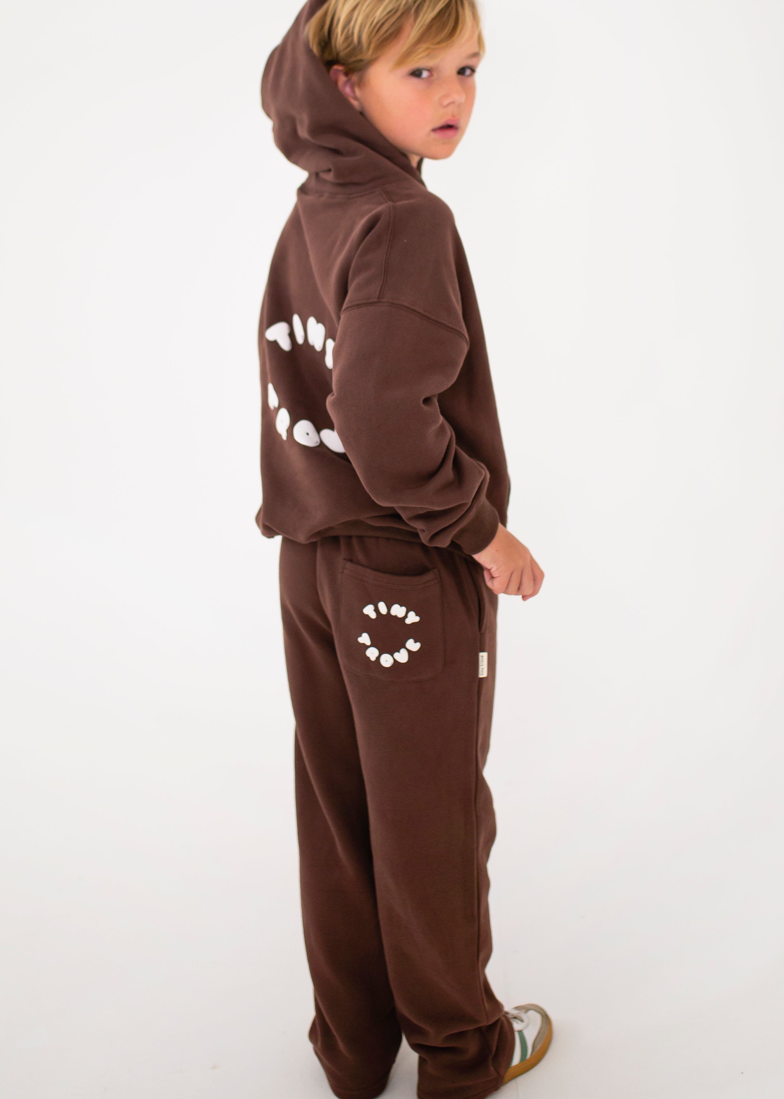 Sporty Puff Print Cotton Hoodie Tracksuit Set - Cocoa – Tiny Trove