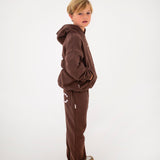 Sporty Puff Print Cotton Hoodie Tracksuit Set - Cocoa