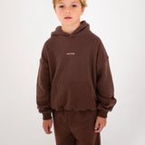 Sporty Puff Print Cotton Hoodie Tracksuit Set - Cocoa